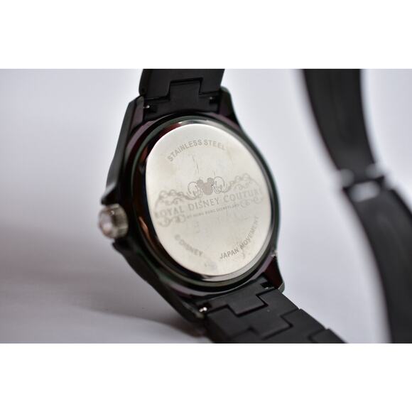 ROYAL DISNEY COUTURE Watch Black Baguette Rhinestone Crystal Sparkling RARE Bin6